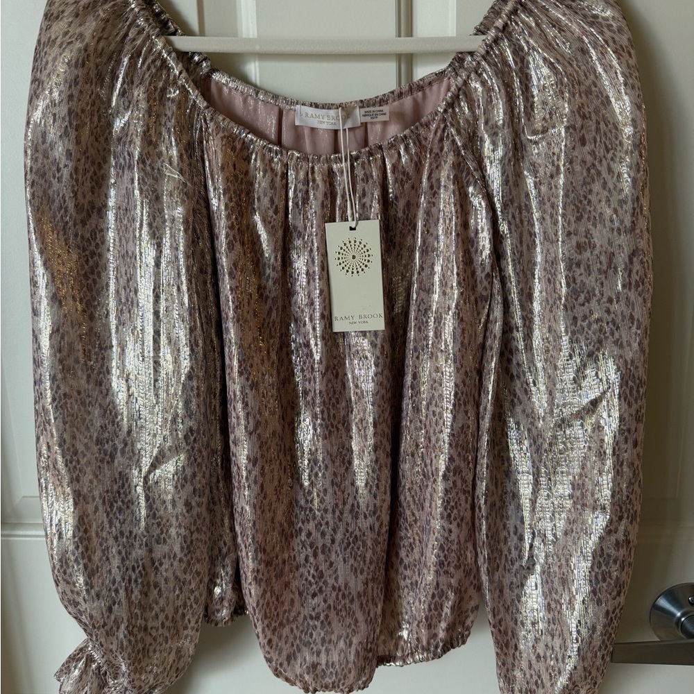 Ramy Brook Printed Abby Top • Metallic Sheer Blouse • NWT • XS